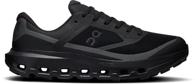 Schwarzer Laufschuh mit markanter Sohle mit Aussparungen.
