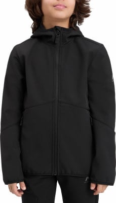 Schwarze Jungen-Softshelljacke mit Kapuze und Reißverschluss. Schwarze Jungen-Softshelljacke mit Kapuze und Reißverschluss.