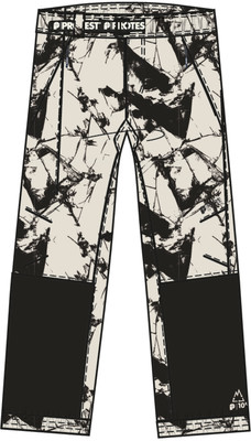 Hose mit beigem Muster und schwarzen Einsätzen an Oberschenkeln und Knöcheln. Hose mit beigem Muster und schwarzen Einsätzen an Oberschenkeln und Knöcheln.