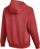 Rückansicht eines roten Hoodies mit dezentem Melange-Muster.