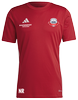 Rotes Adidas-T-Shirt mit Intersport- und Sport Union Lasberg-Logo, mit NR-Aufschrift.