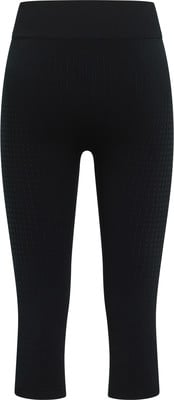 Schwarze Leggings mit feinem Muster bis zu den Knien. Schwarze Leggings mit feinem Muster bis zu den Knien.