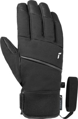 Schwarze Handschuhe mit Logo und verstellbarem Handgelenkband. Schwarze Handschuhe mit Logo und verstellbarem Handgelenkband.