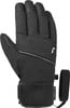 Schwarze Handschuhe mit Logo und verstellbarem Handgelenkband.