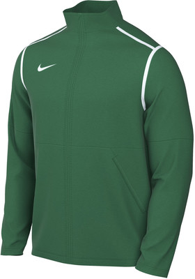 Grüne Nike Herrenjacke mit Reißverschluss und weißen Streifen.