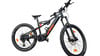Schwarzes KTM E-Bike mit orangefarbenen Akzenten und Federung an beiden Rädern.