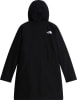 Schwarze Jacke mit Kapuze und The North Face Logo auf dem Rücken.
