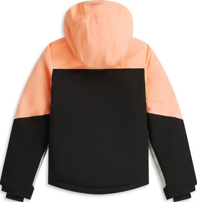 Rückseite einer rosa und schwarzen O'Neill Kapuzenjacke. Rückseite einer rosa und schwarzen O'Neill Kapuzenjacke.