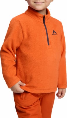 Orange Fleecejacke mit dunkelblauem Reißverschluss und McKinley-Logo. Orange Fleecejacke mit dunkelblauem Reißverschluss und McKinley-Logo.