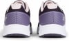 Rückansicht eines Paares violetter Damen-Laufschuhe mit weißer Sohle.