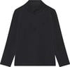 Schwarzer Pullover mit langen Ärmeln und Reißverschluss am Kragen.