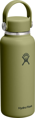 Grüne Hydro Flask Flasche mit Griff und Logo auf weißem Hintergrund. Grüne Hydro Flask Flasche mit Griff und Logo auf weißem Hintergrund.