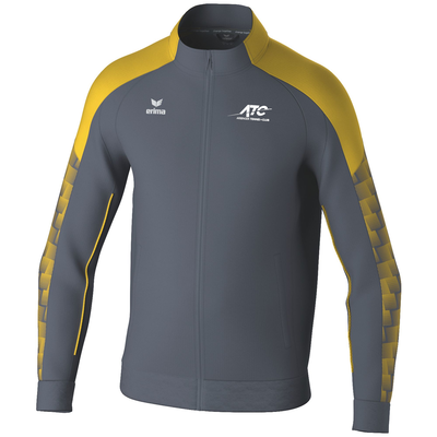 Graue Jacke mit gelben Ärmeln und ATC-Logo.