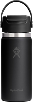 Schwarze Hydro Flask Thermoskanne mit Henkel und Logo. Schwarze Hydro Flask Thermoskanne mit Henkel und Logo.