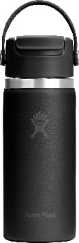 Schwarze Hydro Flask Thermoskanne mit Henkel und Logo.