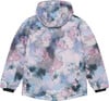 Rückseite einer Kinderjacke mit Blumenmuster in Pastellfarben.