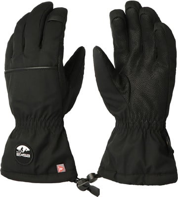 Schwarze Skihandschuhe mit Eska-Logo und verstellbarem Kordelzug. Schwarze Skihandschuhe mit Eska-Logo und verstellbarem Kordelzug.