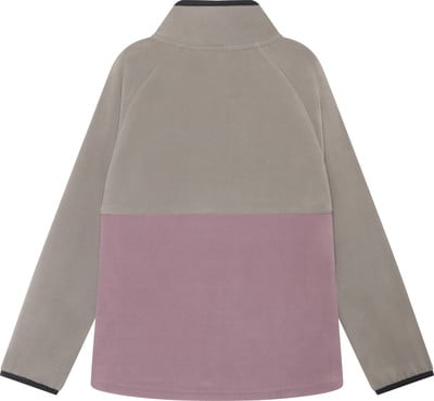 Rückseite einer grauen Fleecejacke mit rosafarbenem Unterteil. Rückseite einer grauen Fleecejacke mit rosafarbenem Unterteil.