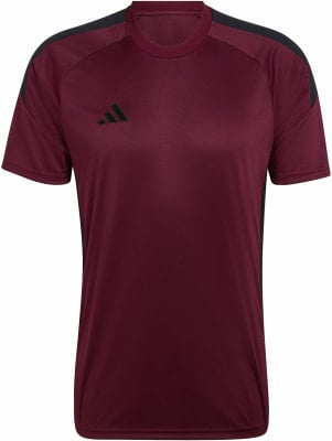Herren-Weinrot-T-Shirt von Adidas mit schwarzen Details an den Schultern und Logo. Herren-Weinrot-T-Shirt von Adidas mit schwarzen Details an den Schultern und Logo.