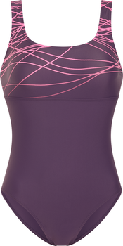 Lila Badeanzug mit abstraktem rosa Muster im oberen Bereich.