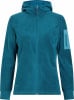 Damen-Fleecejacke in Blaugrün mit Reißverschluss und Kapuze, strukturiert.