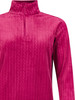 Ein pinker Pullover mit Stehkragen und Reißverschluss, Zopfmuster.
