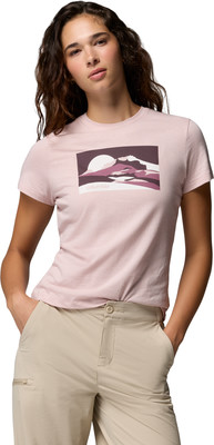 Damen-T-Shirt in Rosa mit Bergmotiv und Columbia-Logo. Damen-T-Shirt in Rosa mit Bergmotiv und Columbia-Logo.