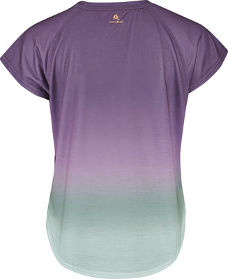 Damen-T-Shirt mit Ombre-Muster von Lila zu Grün.