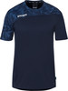 Dunkelblaues Sportshirt mit geometrischem Muster auf den Schultern.