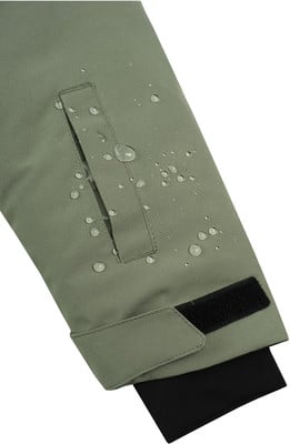 Grüne Jacke mit Wassertropfen am Ärmel und Klettverschluss. Grüne Jacke mit Wassertropfen am Ärmel und Klettverschluss.