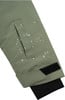 Grüne Jacke mit Wassertropfen am Ärmel und Klettverschluss.