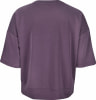 Damen-T-Shirt in Lila mit kurzen Ärmeln und Rundhalsausschnitt.