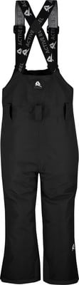 Schwarze Skihose für Kinder mit Latz und verstellbaren Trägern.