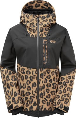 Schwarze Jacke mit Leopardenmuster auf Kapuze und unterem Teil. Schwarze Jacke mit Leopardenmuster auf Kapuze und unterem Teil.
