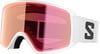 Salomon Skibrille mit weißem Rahmen und rosa Spiegellinse.