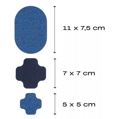 Drei Pflaster in verschiedenen Formen und Größen mit Abmessungen. Drei Pflaster in verschiedenen Formen und Größen mit Abmessungen.