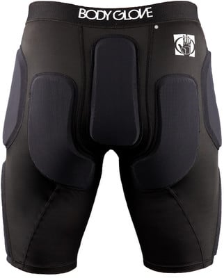 Schwarze Body Glove Schoner-Shorts mit Polsterung an Hüften und Oberschenkeln.