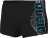 Schwarze Badehose mit blauem Arena-Logo an der Seite.