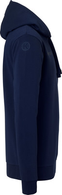 Marineblaue Kapuzenpullover mit Logo auf dem linken Ärmel. Marineblaue Kapuzenpullover mit Logo auf dem linken Ärmel.