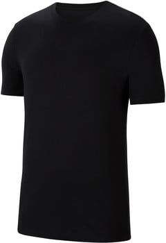 Schwarzes T-Shirt mit kurzen Ärmeln und Rundhalsausschnitt, von vorne gezeigt.