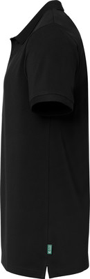 Schwarzes Herrenpoloshirt von der Seite, kurzärmelig mit Kragen. Schwarzes Herrenpoloshirt von der Seite, kurzärmelig mit Kragen.