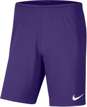 Lila Nike Shorts mit weißem Logo am rechten Bein.