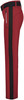 Rote Hose mit schwarzem Streifen und seitlichem Reißverschluss.