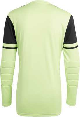 Grünes Torwart-Fußballtrikot mit schwarzen Ärmeln und Polsterung. Grünes Torwart-Fußballtrikot mit schwarzen Ärmeln und Polsterung.