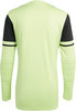 Grünes Torwart-Fußballtrikot mit schwarzen Ärmeln und Polsterung.