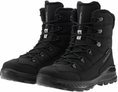 Schwarze Winterstiefel mit Fell und Schnürung, Marke LOWA. Schwarze Winterstiefel mit Fell und Schnürung, Marke LOWA.
