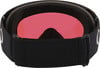 Skibrille mit roter Linse und schwarzem Riemen.