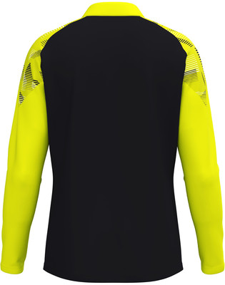 Schwarze Jacke mit langen gelben Ärmeln und Muster auf den Schultern. Schwarze Jacke mit langen gelben Ärmeln und Muster auf den Schultern.