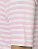Stoffdetail mit rosa und weißen Streifen, der Ärmelsaum ist unten sichtbar.