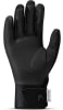 Schwarze Handschuhe mit Lederhandfläche und Textilrücken, Klettverschluss.